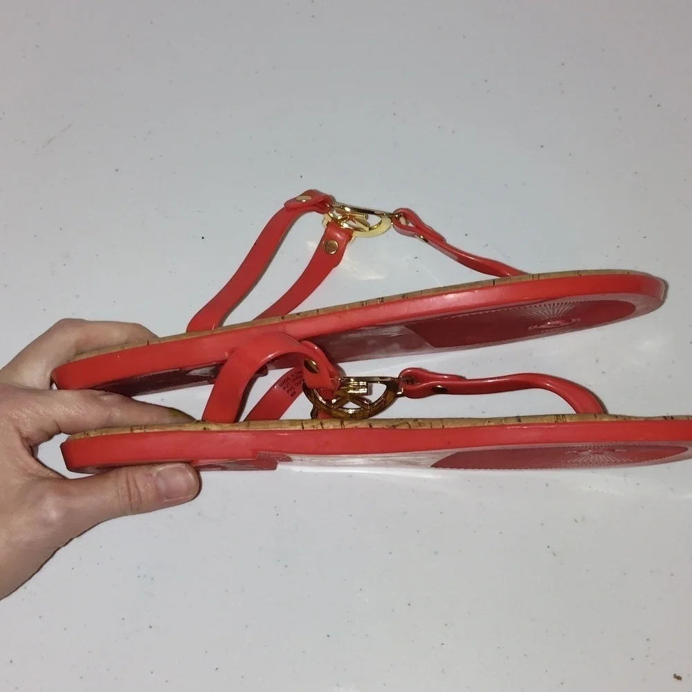 Michael Kors orange jelly cork with gold hardware sandals. Size 8